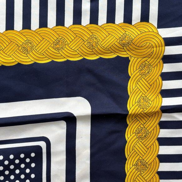 Vintage JG Hook square scarf silky navy gold white made in Italy with FLAWS - Picture 4 of 10